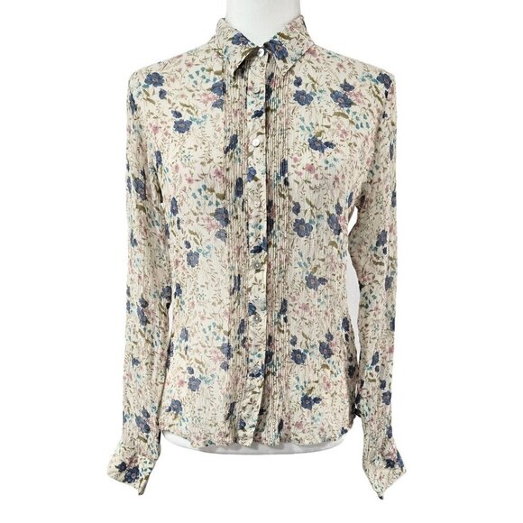 Ralph Lauren Polo Jeans Company 100% Silk Cream Floral Button-Up Shirt Fairycore - Picture 1 of 9